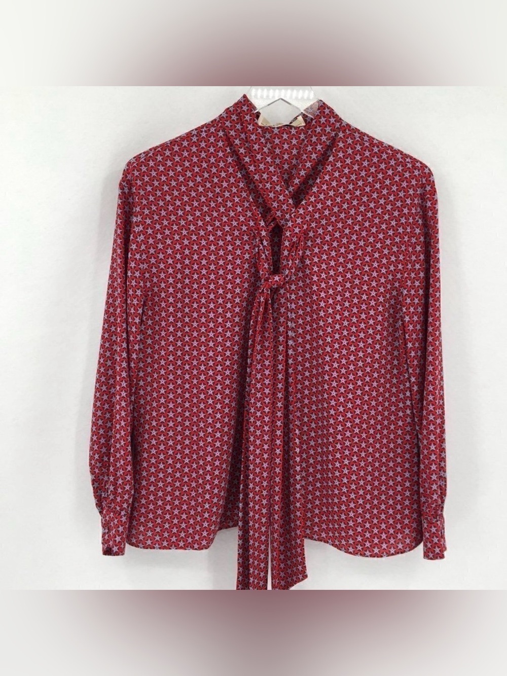 DVF Diane von Furstenberg Jessamine Star Cherry red blouse tie new Small 4 6